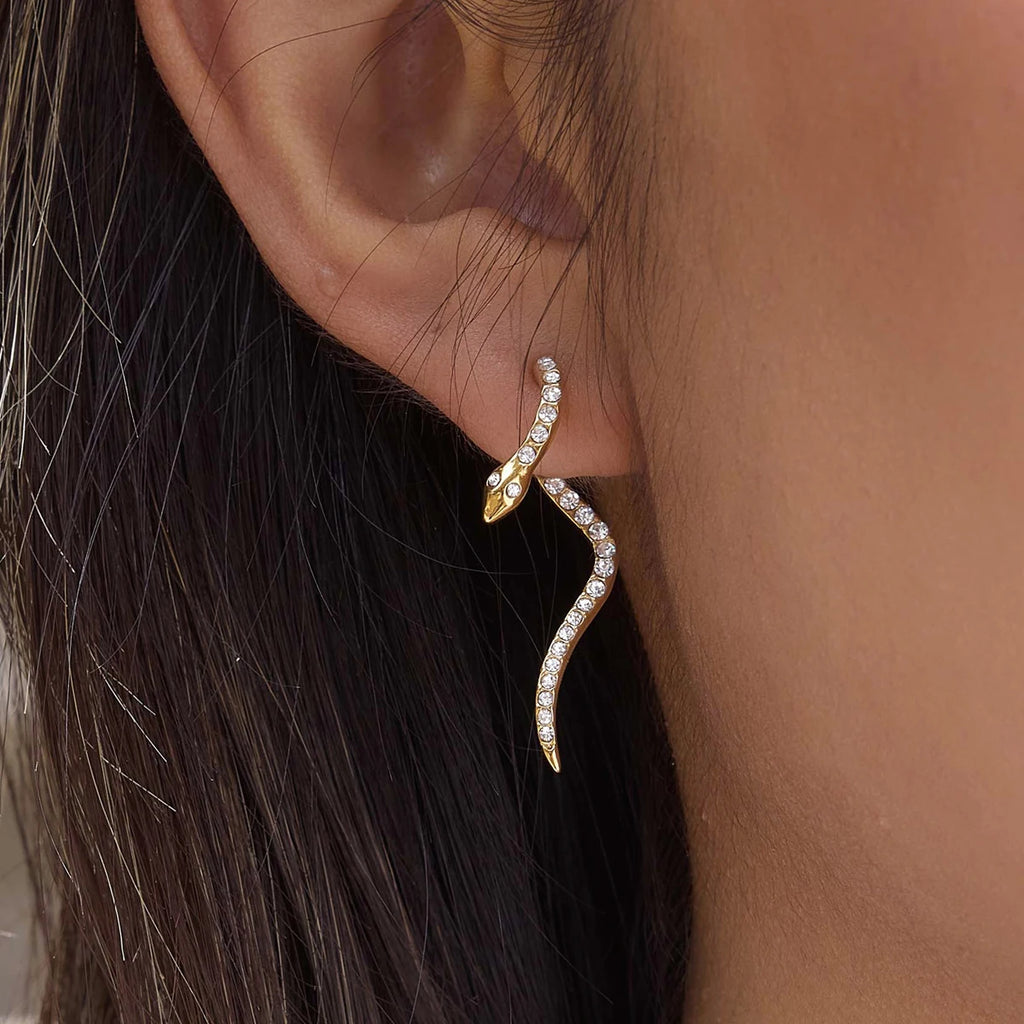 Kika Classic Crystal Snake Stud Earrings 18K Gold Plated Stainless Steel 316L