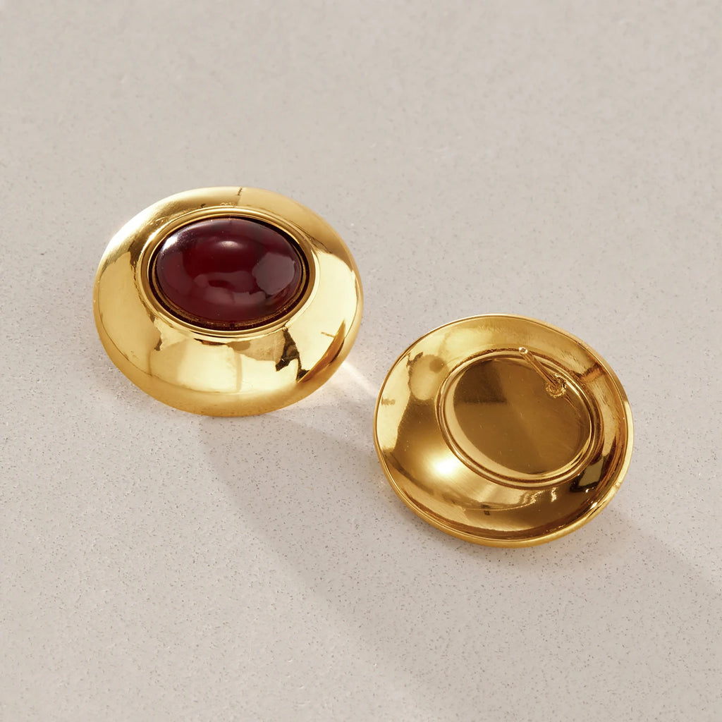 KIKA Classic Red Resin Stud Earrings  18K Gold PVD Plated Stainless Steel 316L