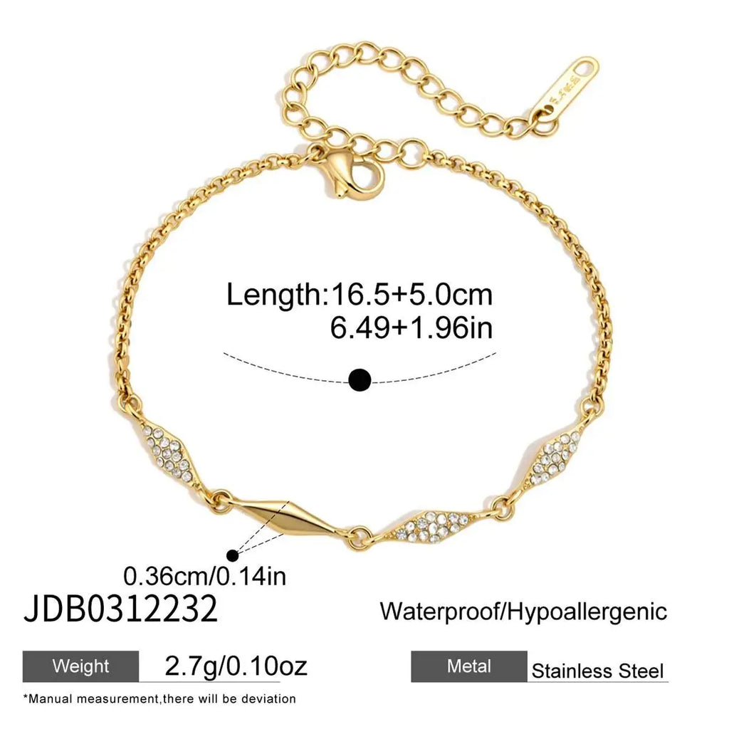 Kika Delicate White Geometric Zircon Stick Paperclip Chain Bracelet