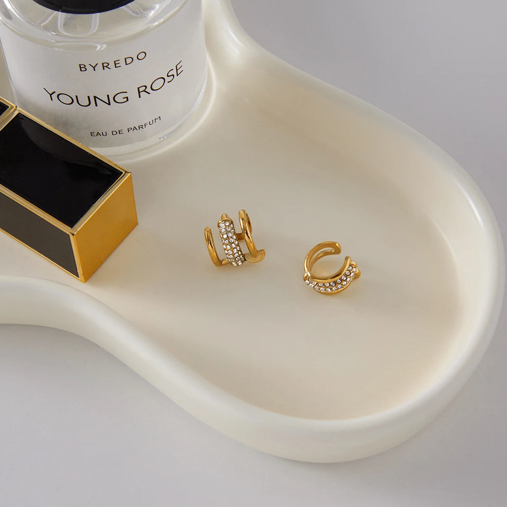 KIKA Delicate Three Layer Ear Clip With White Rhinestone Earrings  PVD  Plated Stainless Steel 316L