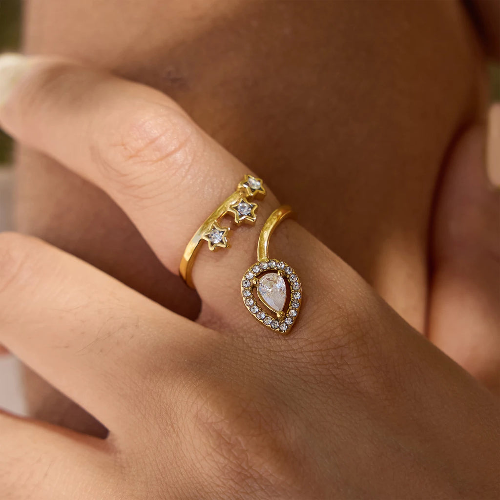 Kika Delicate Geometric Zircon Open Rings