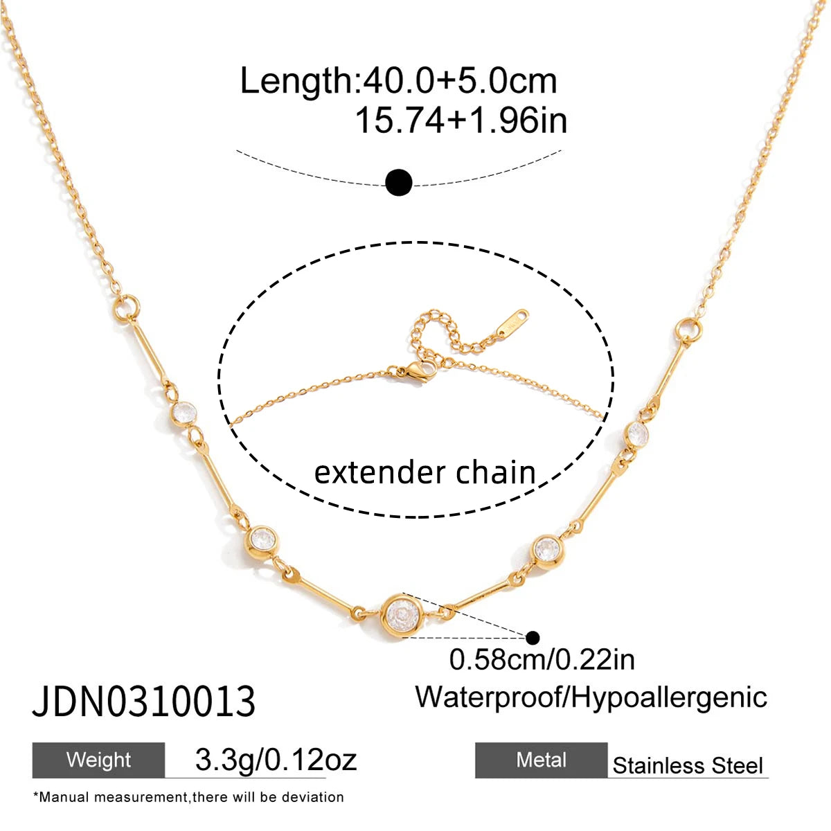 Kika Classic Gold Color White Zircon Chain Necklace