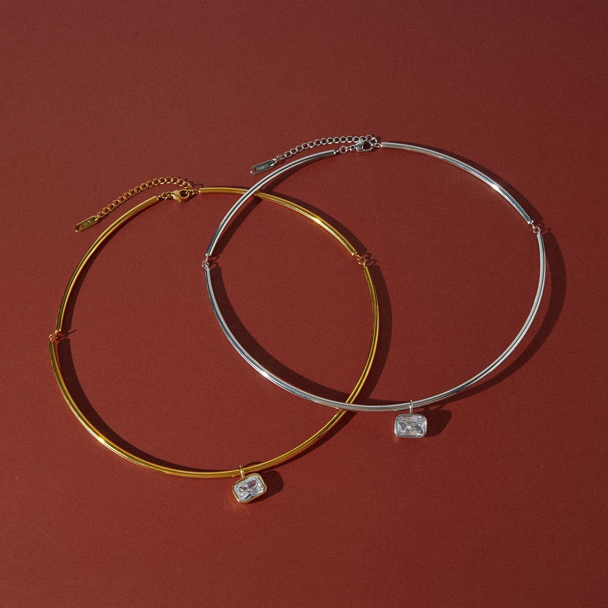 Kika Delicate Geometric Zircon Pendant Torques Necklace