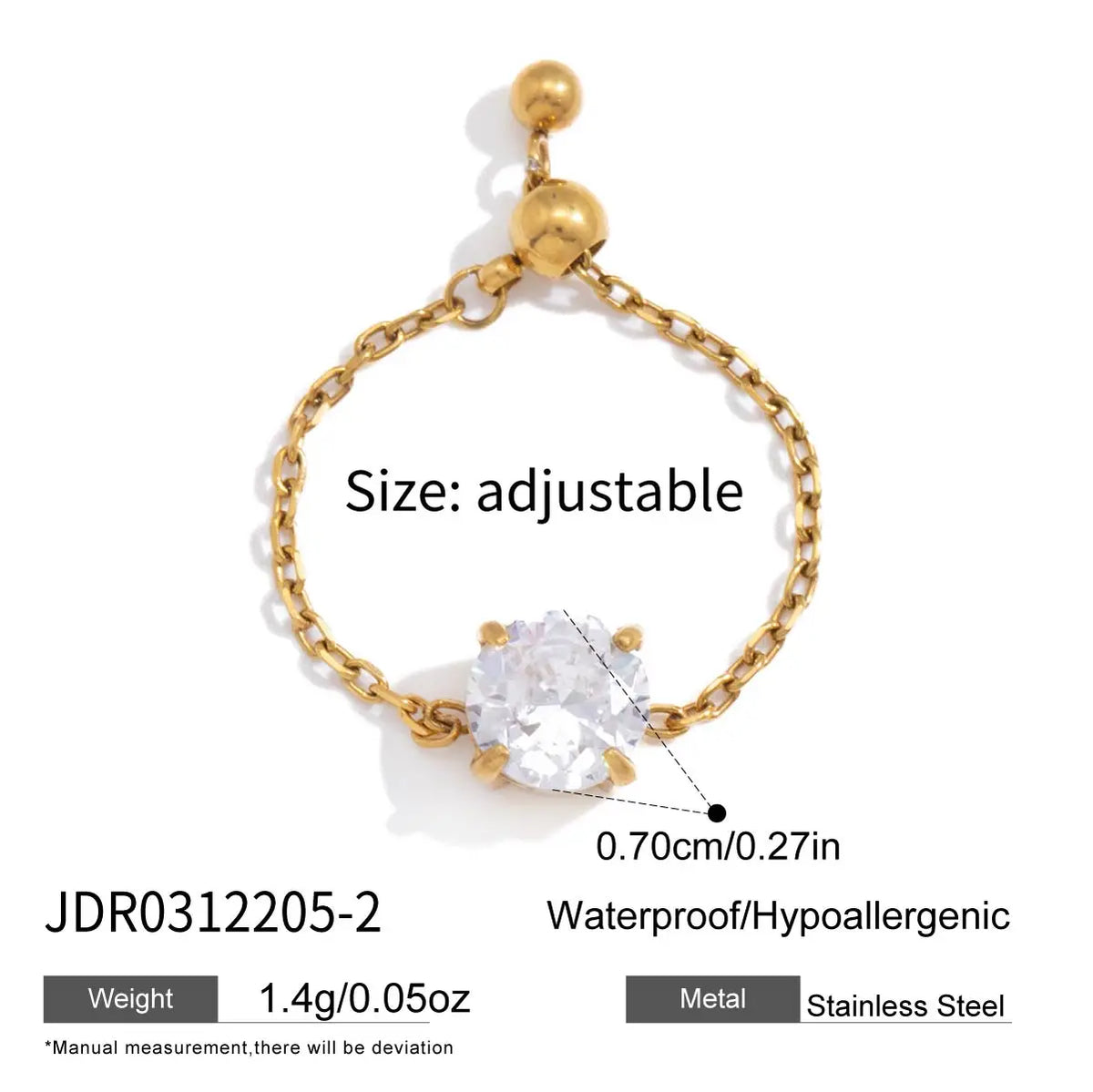 KIKA Delicate Geometric Zircon Adjustable Rings  18K Gold PVD Plated Stainless Steel 316L