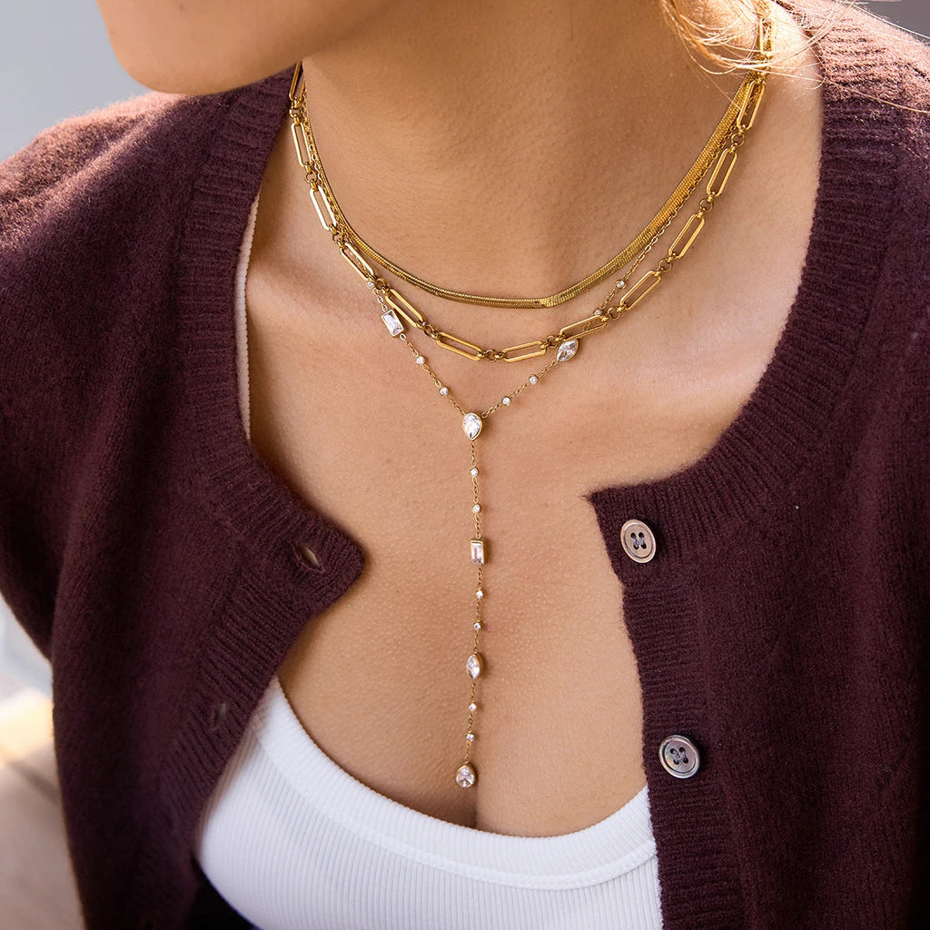 Kika Water Droplet Zircon Y-Shaped Chain O-Chain Necklace