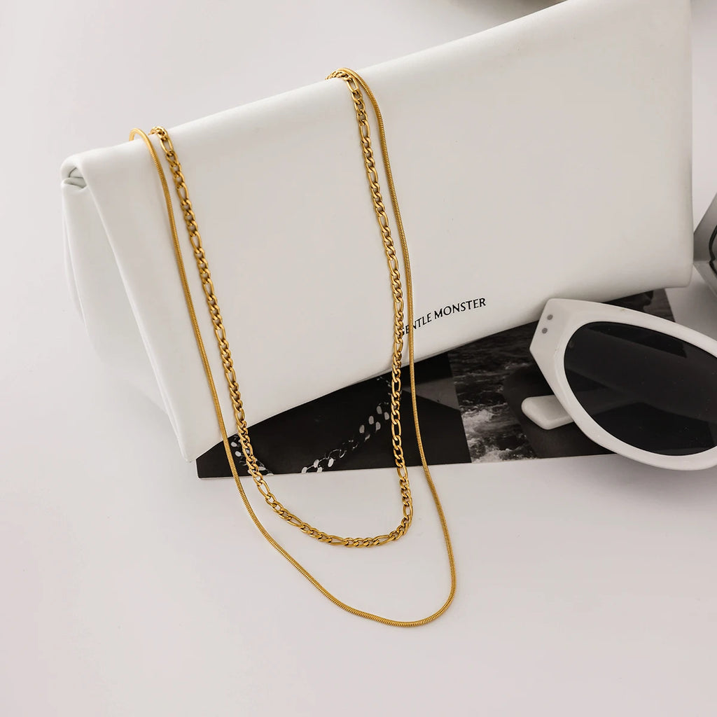 Kika Minimalist Figaro Chain Round Snake Bone Chain Double Layer