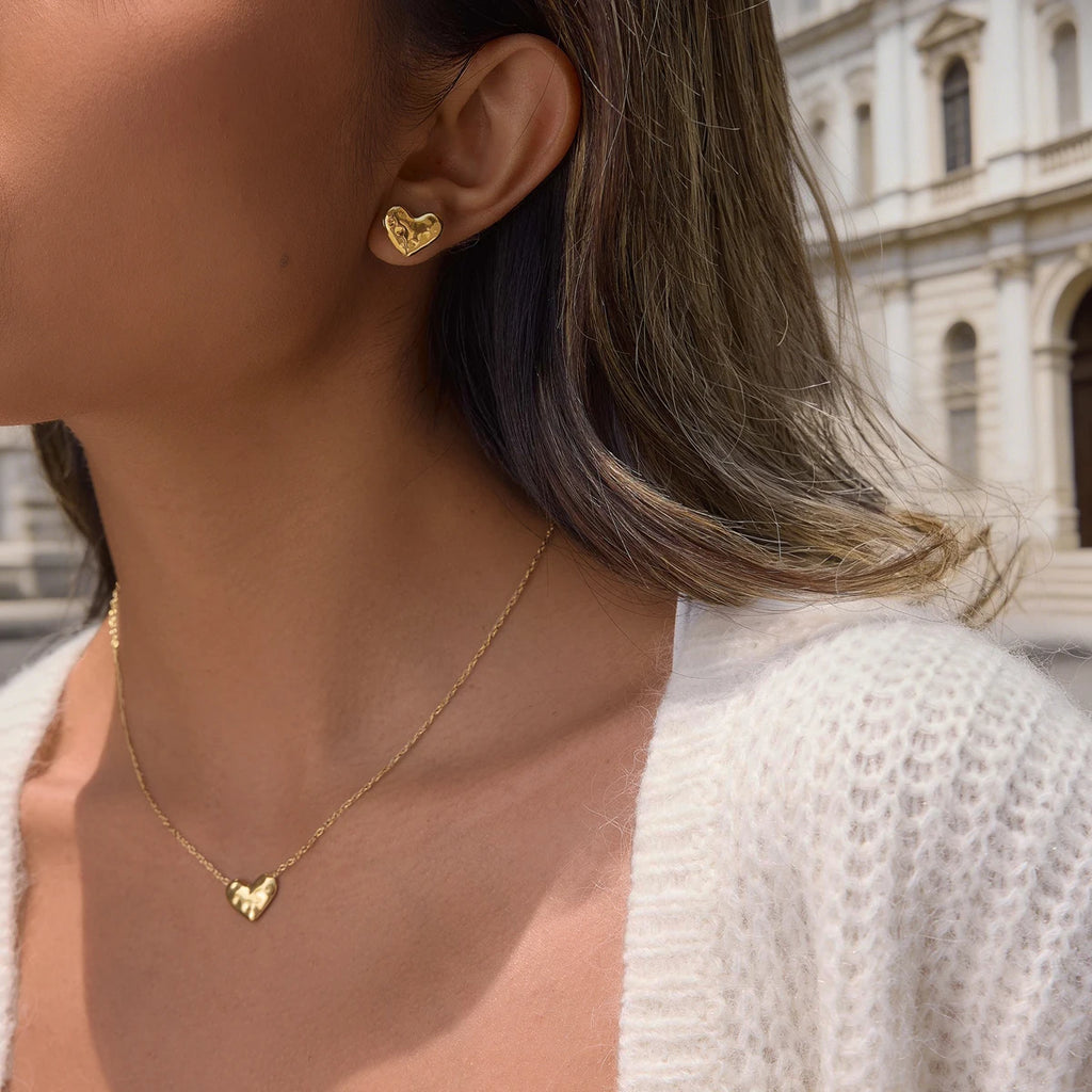 Kika Delicate Heart Necklace Earrings Jewelry Set 18K Gold PVD Plated Stainless Steel 316L