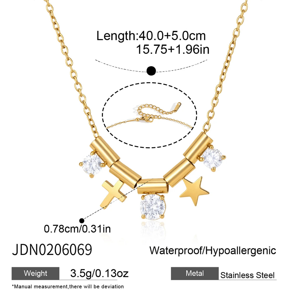 Kika Detachable Letter Zircon Pendant Necklace For Women 18K Gold PVD Plated Stainless Steel 316L