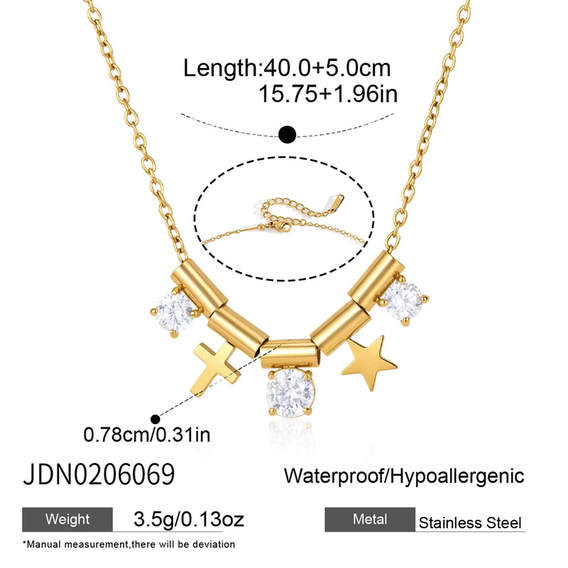 Kika Detachable Letter Zircon Pendant Necklace For Women 18K Gold PVD Plated Stainless Steel 316L