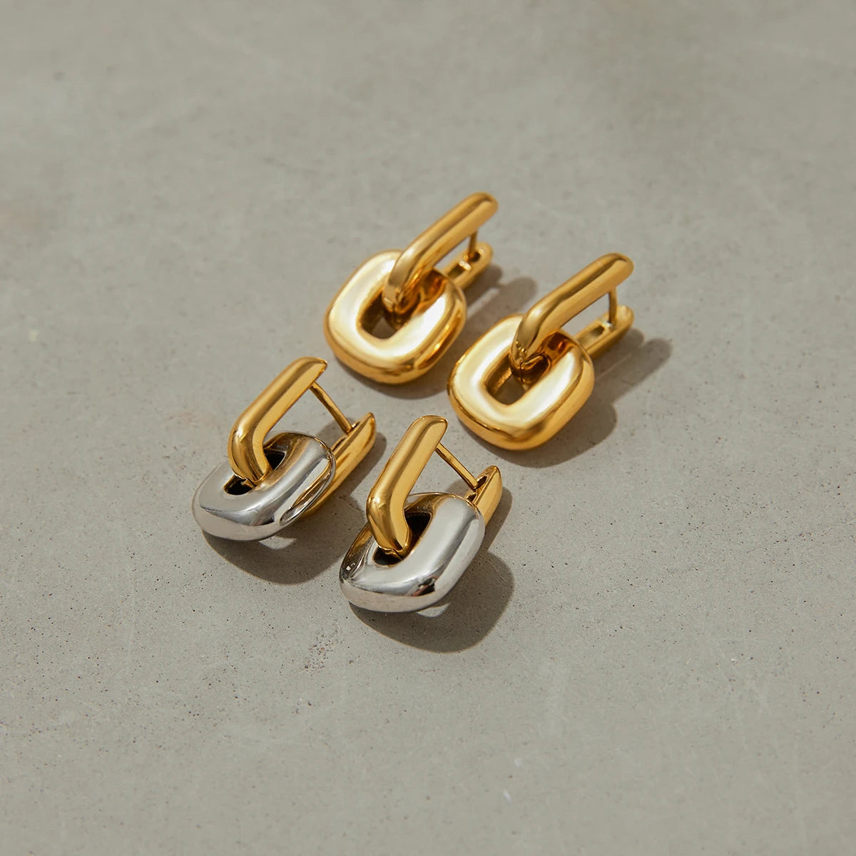 Plated Stainless Steel Two tone Oval Splicing Earrings