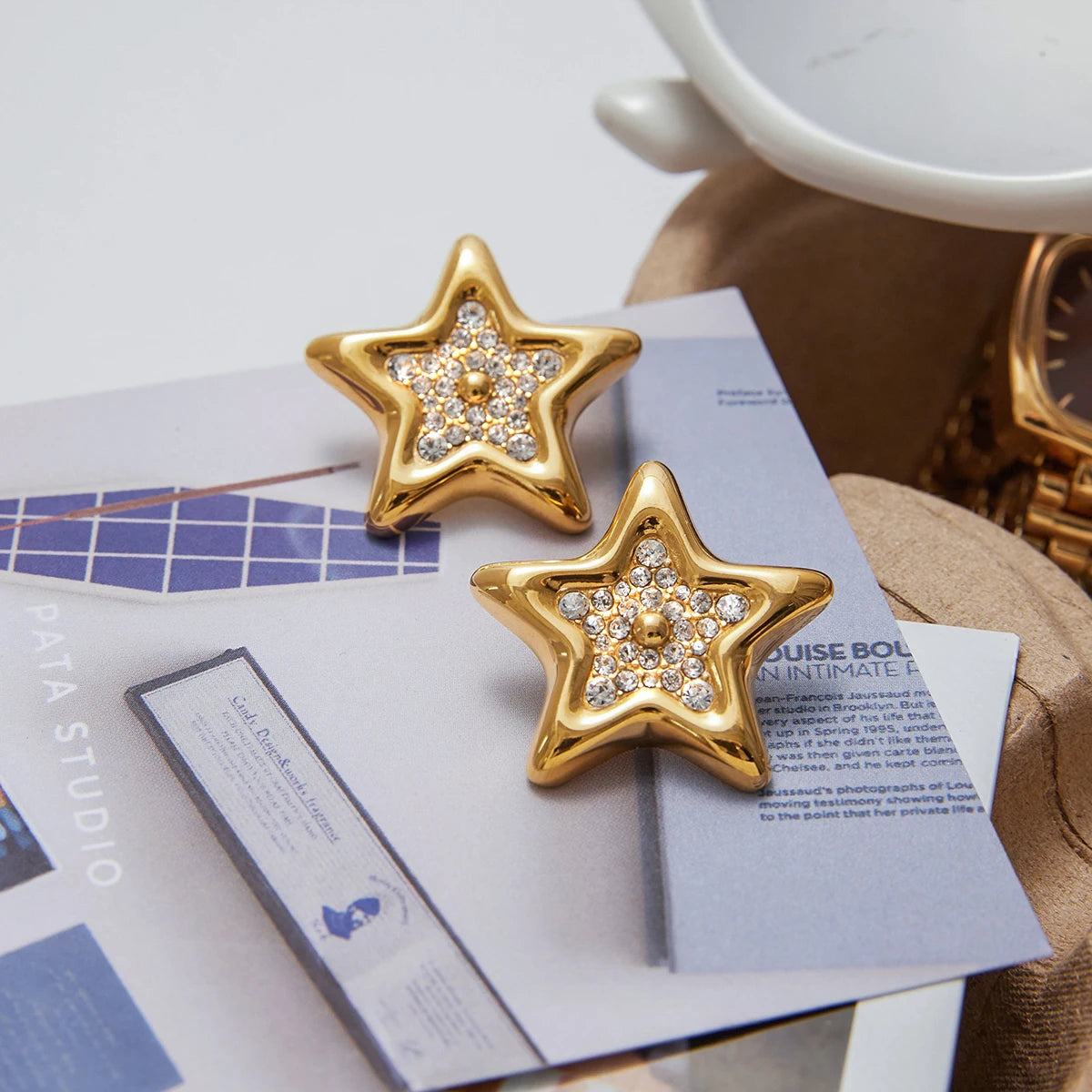 Kika Fashion Niche Designer's Rhinestone Pentagram Ear Studs
