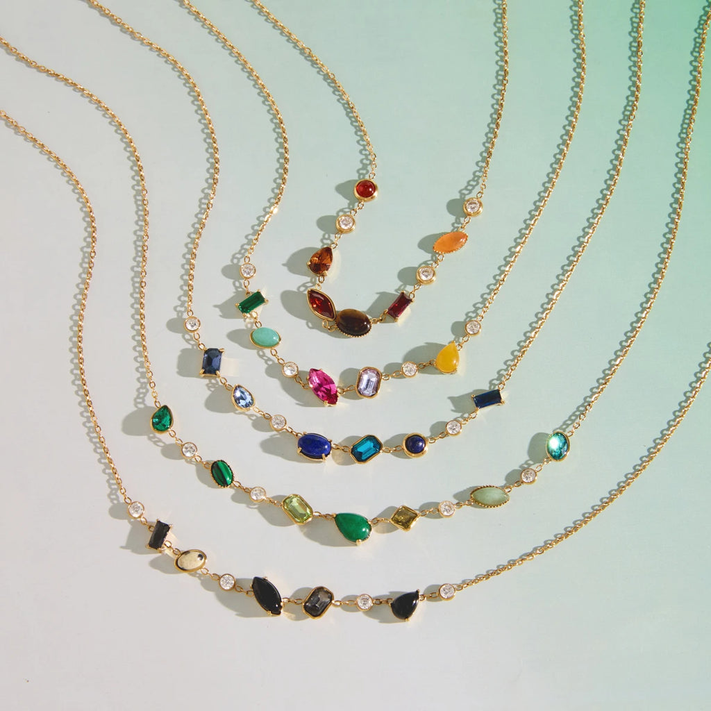 KIKA Natural Stone Zircon Crystal Pendant Necklace For Women 18K Gold PVD Plated Stainless Steel Necklace Fashion Jewelry Gift