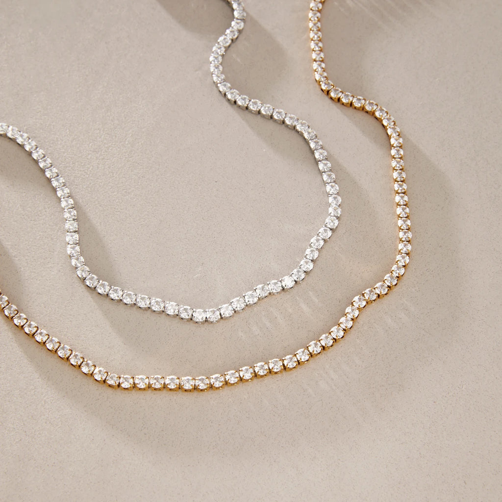 KIKA  Delicate 3MM Zircon Tennis Chain Necklace  Minimalist 18K Gold Plated Stainless Steel 316L