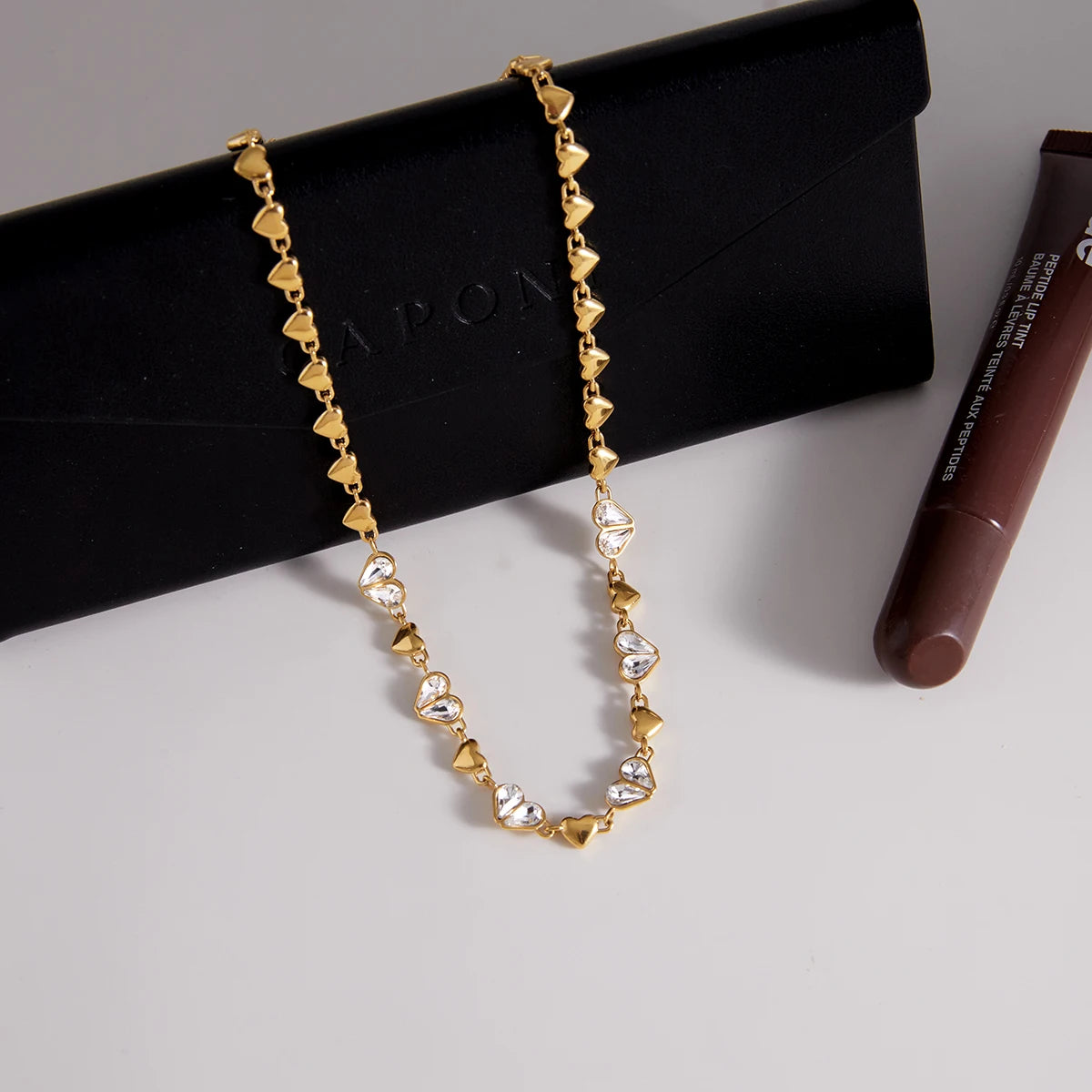 Kika Classic White Heart Shape Zircons Chain Necklace Luxurious