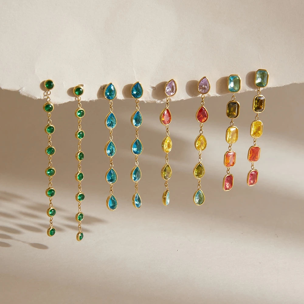 Kika Multicolor Geometric Zircon Drop Earrings