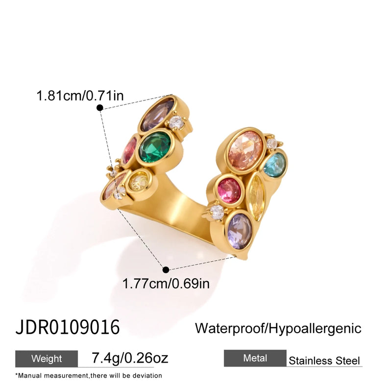 KIKA Multicolor Geometric Zircon Open Rings For Women Minimalist 18K Gold PVD Plated Stainless Steel Rings Fashion Jewelry