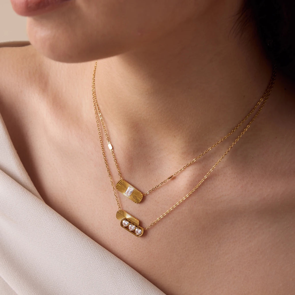 Kika Geometric Heart Zircon Pendant Necklace Minimalist 18K Gold PVD Plated Stainless Steel 316L