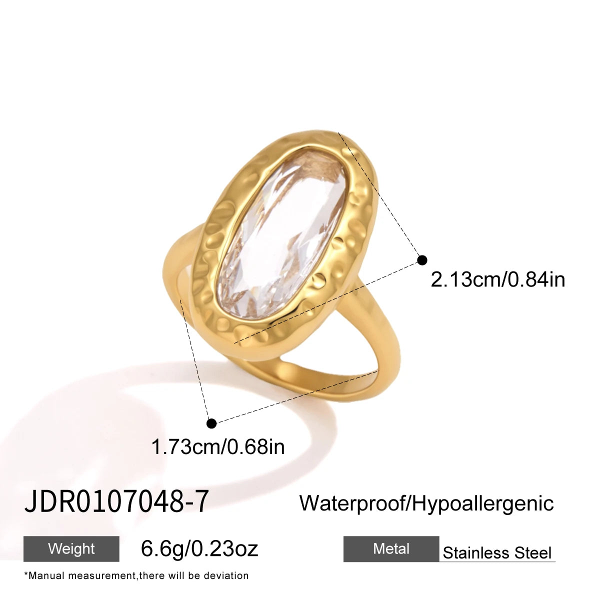KIKA Elegant Egg-shaped Glass Rings For Women Minimalist 18K Gold PVD Plated Stainless Steel Rings Fashion Jewelry Gift