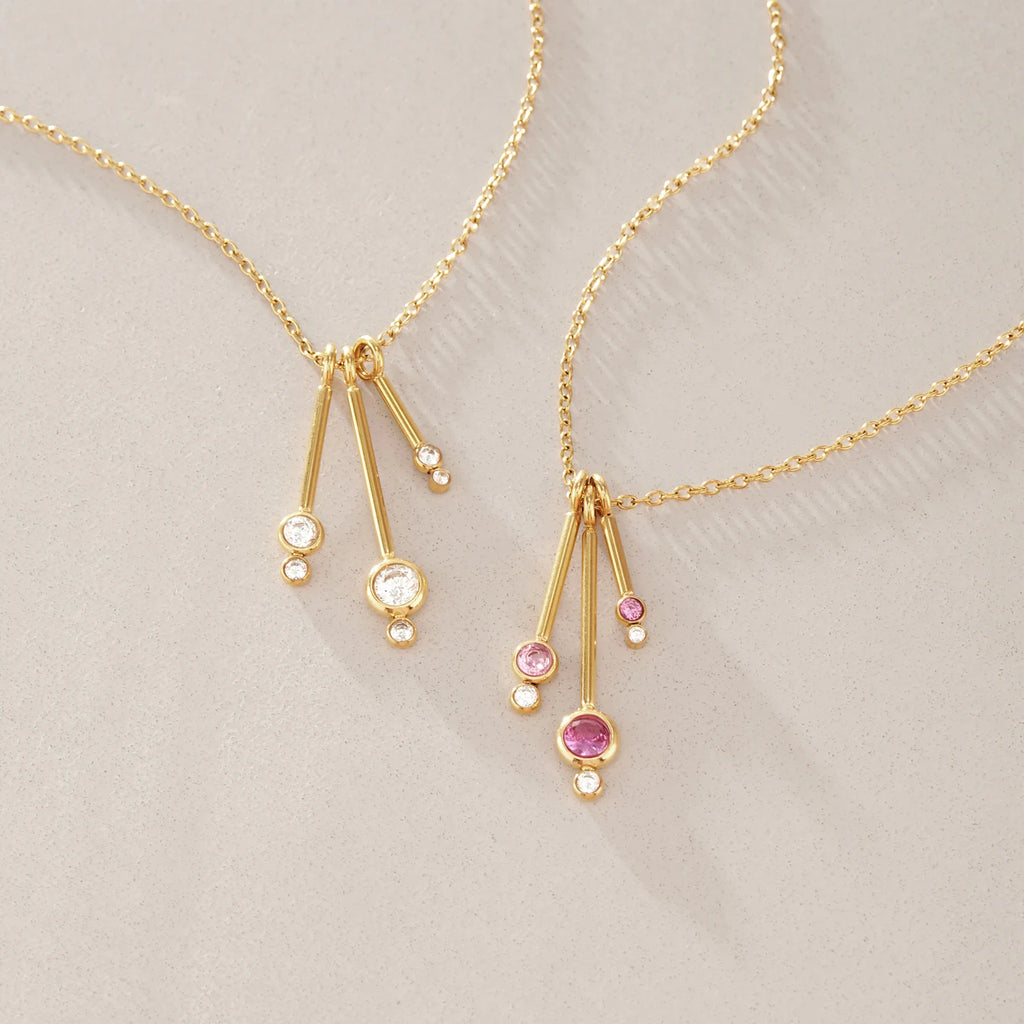 KIKA Round Zircon Stick Pendant Necklace PVD Gold Plated Stainless Steel 316L
