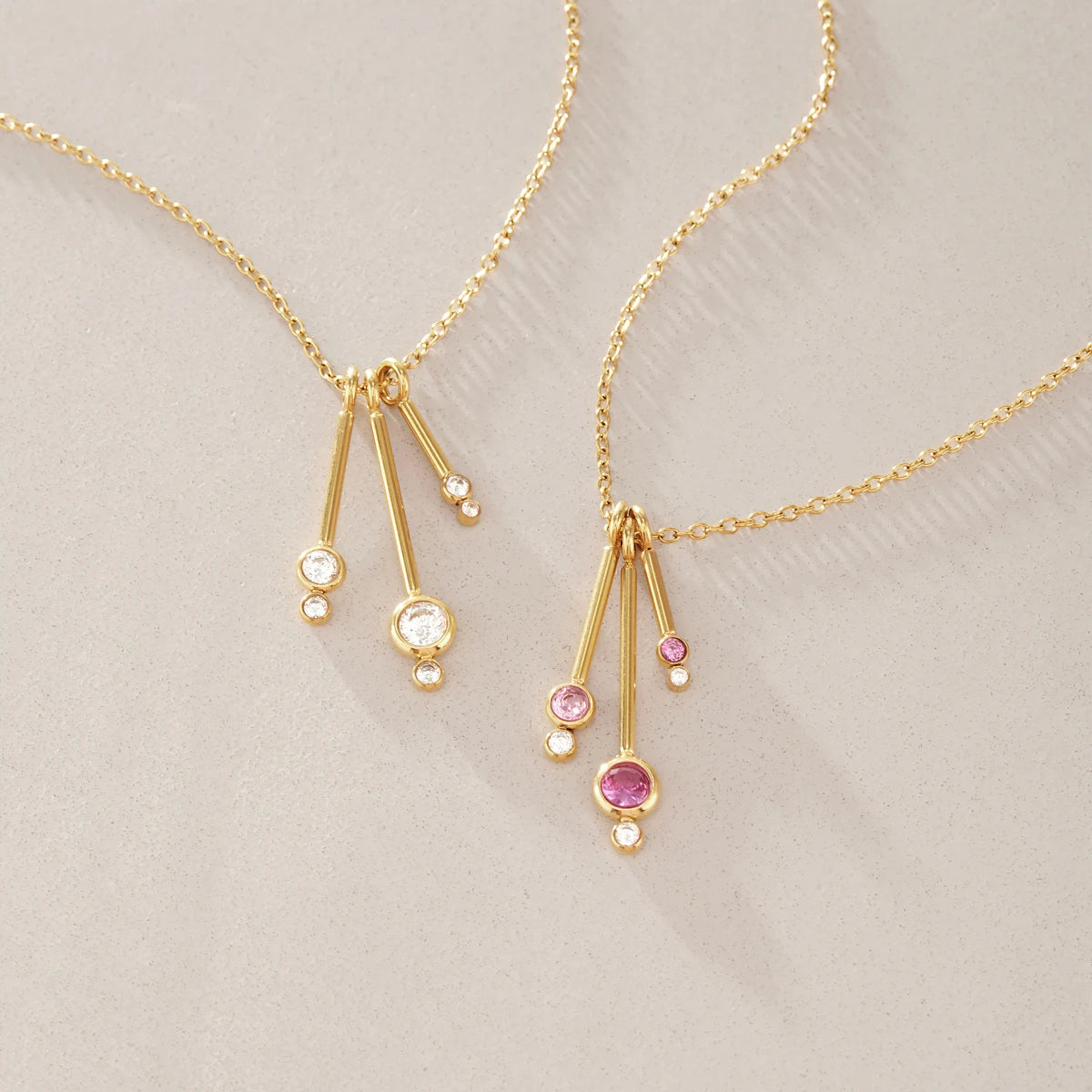 KIKA Round Zircon Stick Pendant Necklace PVD Gold Plated Stainless Steel 316L