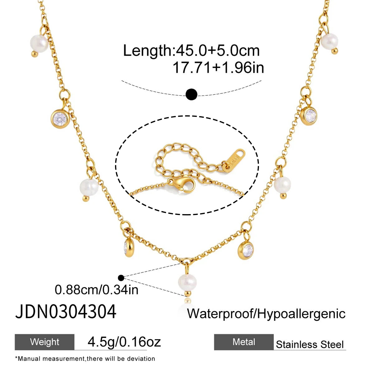 Kika Freshwater Pearl Zircon Pendant Y Shape Chain Necklace 18K Gold PVD Plated Stainless Steel 316L