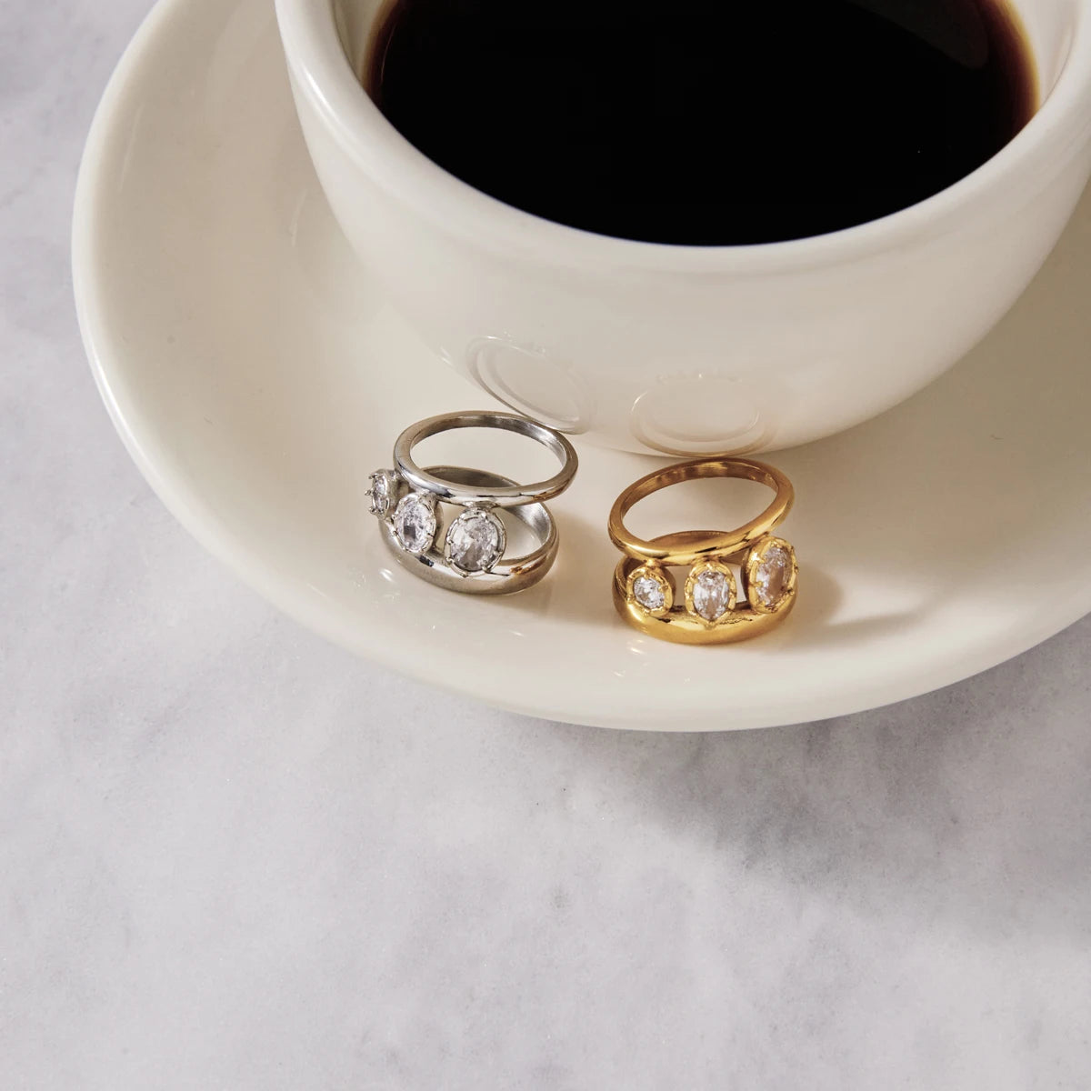KIKA Delicate Double-Layer Hollow Ring PVD Gold Plated Stainless Steel Rings 316L
