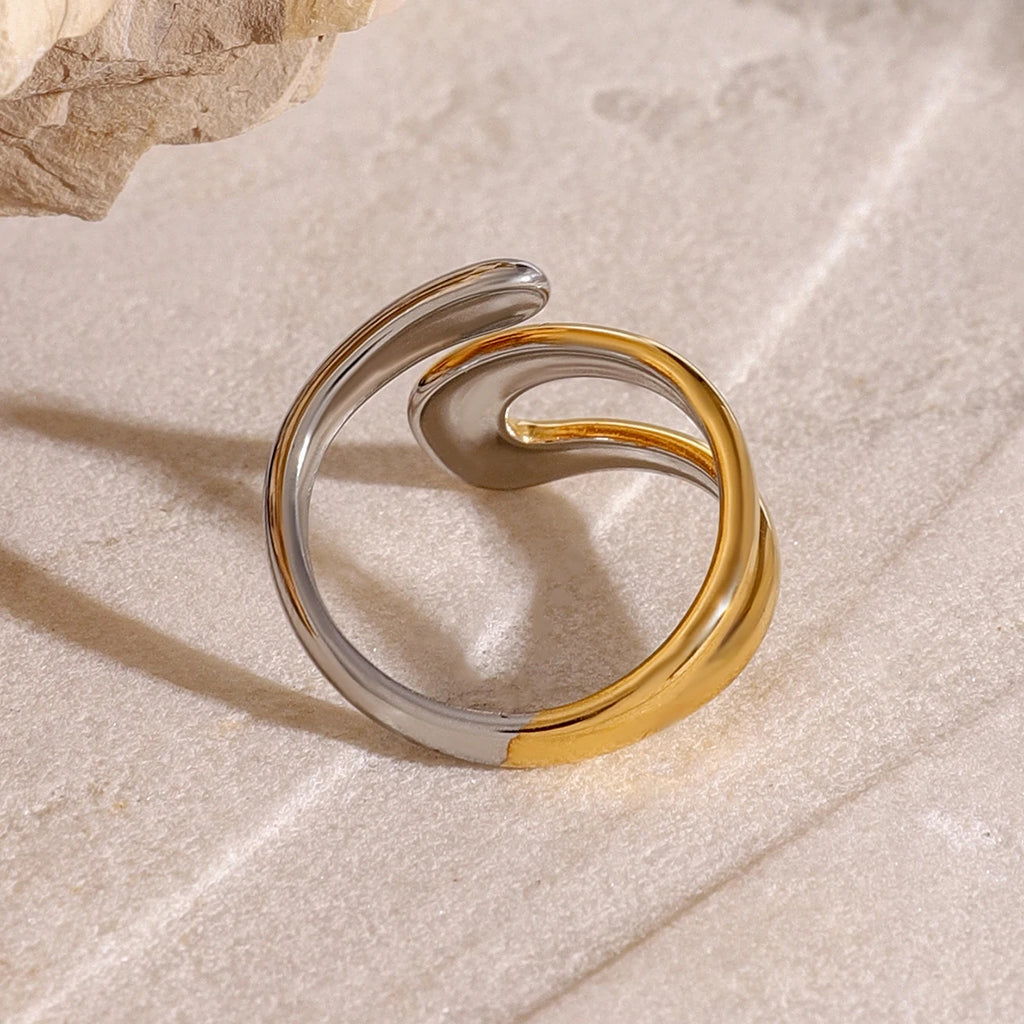 KIKA Stainless Steel Metal Waterproof 18K Gold Thaya Colorblock Cross Asymmetric Open Ring Trendy Jewelry Bagues Pour Femme