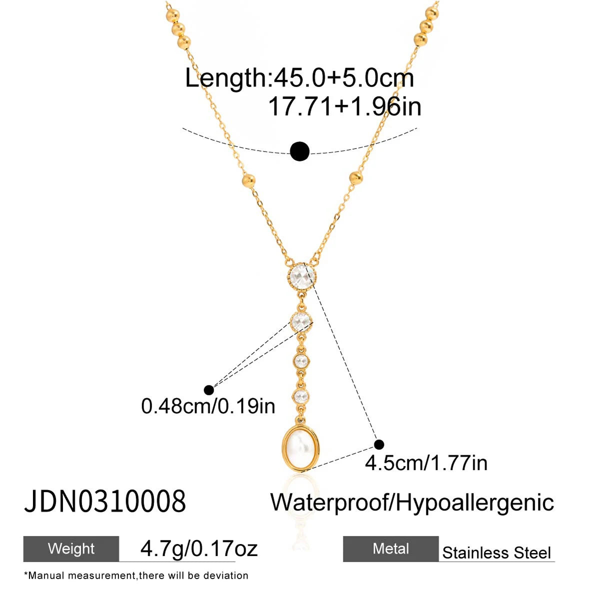 Kika Classic Plated Gold Color Stainless Steel Imitation Pearl Y-Shaped Chain Necklace
