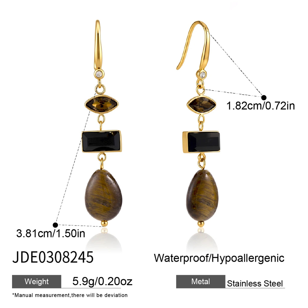 KIKA Natural Stone K9 Crystal Drop Earrings For Women Waterproof 18K Gold PVD Plated Stainless Steel Earrings Fashion Jewelry