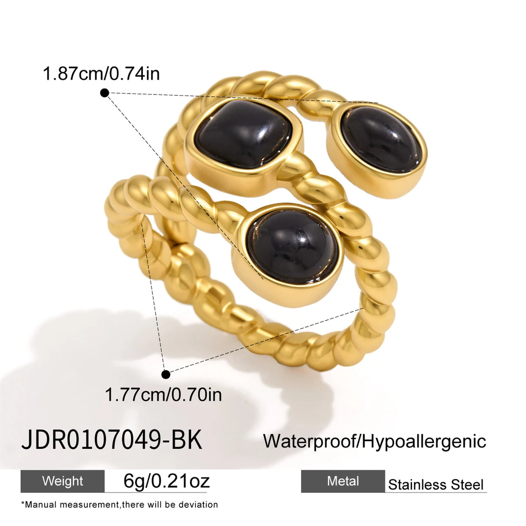 KIKA Vintage Resin Rings For Women Multilayer 18K Gold PVD Plated Stainless Steel 316L Twisted Open Rings Fashion Jewelry Gift