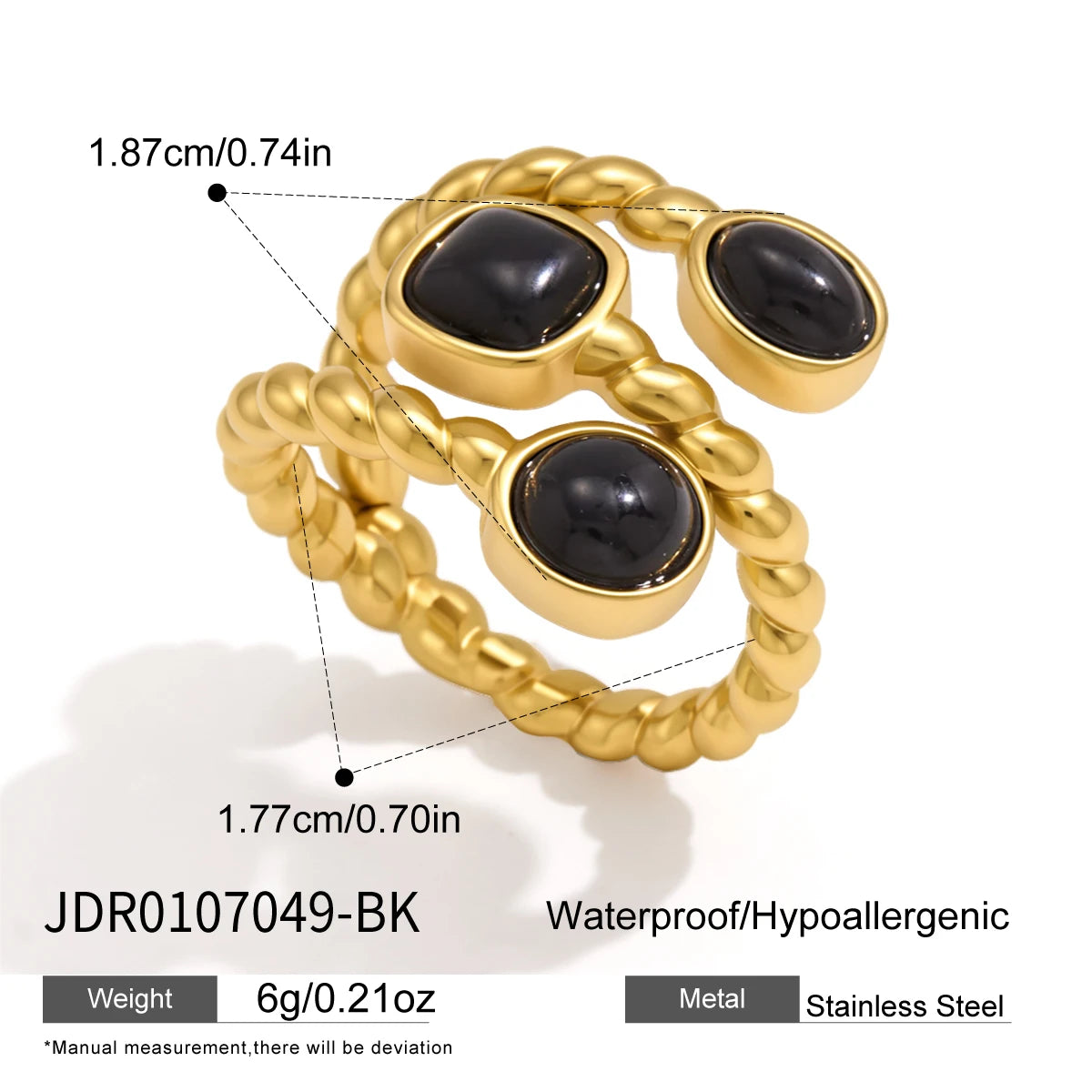 KIKA Vintage Resin Rings For Women Multilayer 18K Gold PVD Plated Stainless Steel 316L Twisted Open Rings Fashion Jewelry Gift