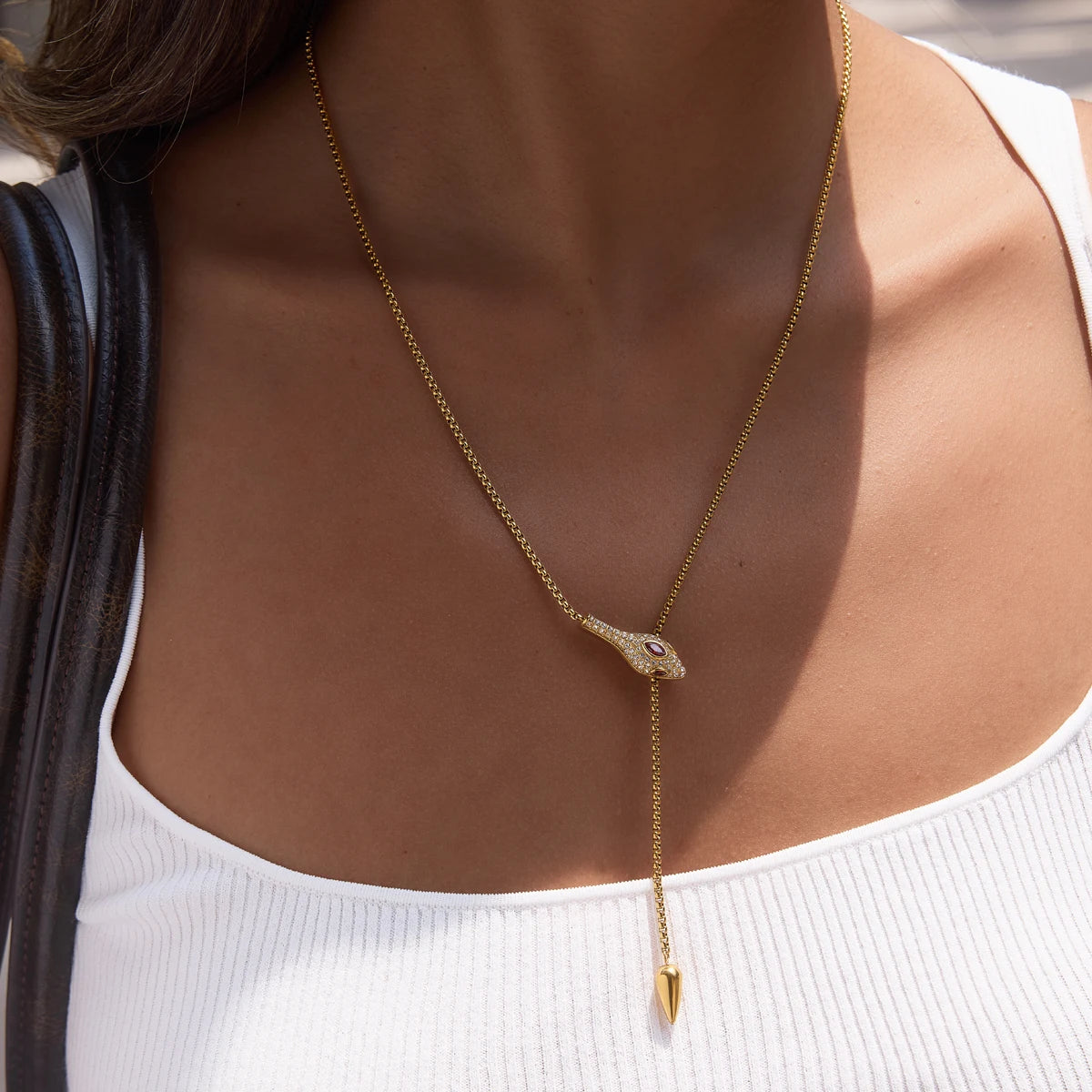 Kika  Classic Snake Shape Adjustable Chain Necklace Gold PVD Plated Stainless Steel Necklace 316L