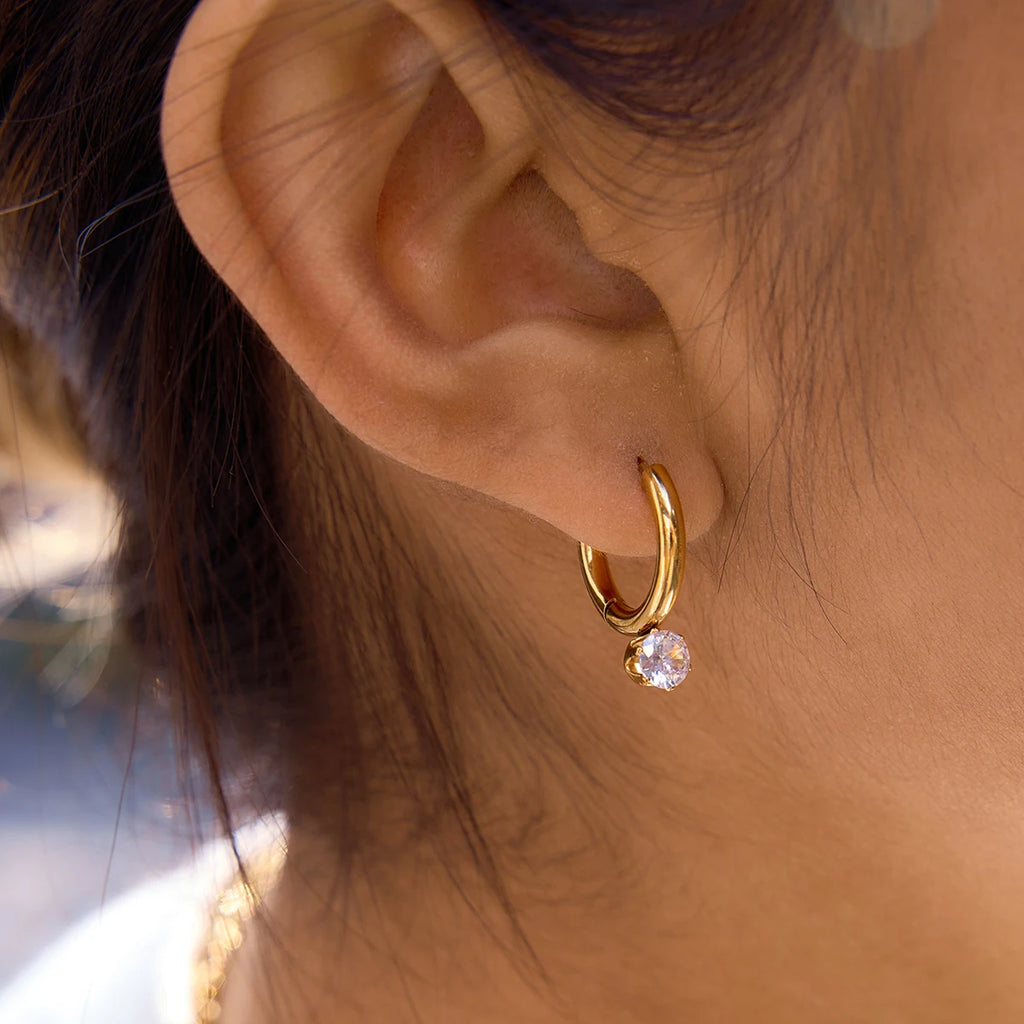 Kika Linear Circle Hoop Earring With White Zircon