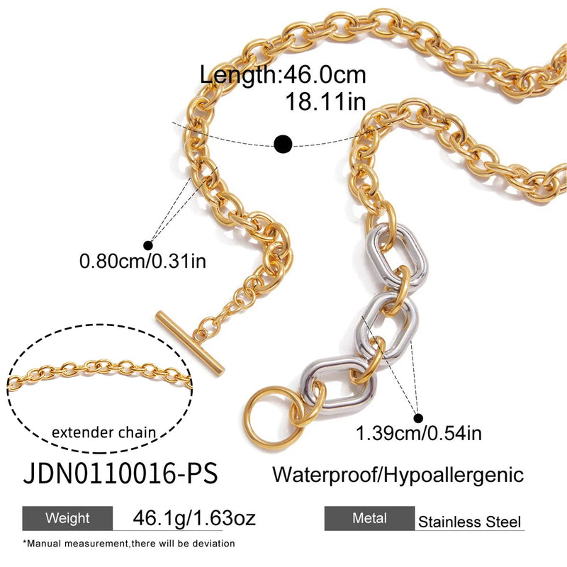 Kika Minimalist 18K Plated Gold And Silver Color Blocked Basic Chain Ot Buckle Necklace