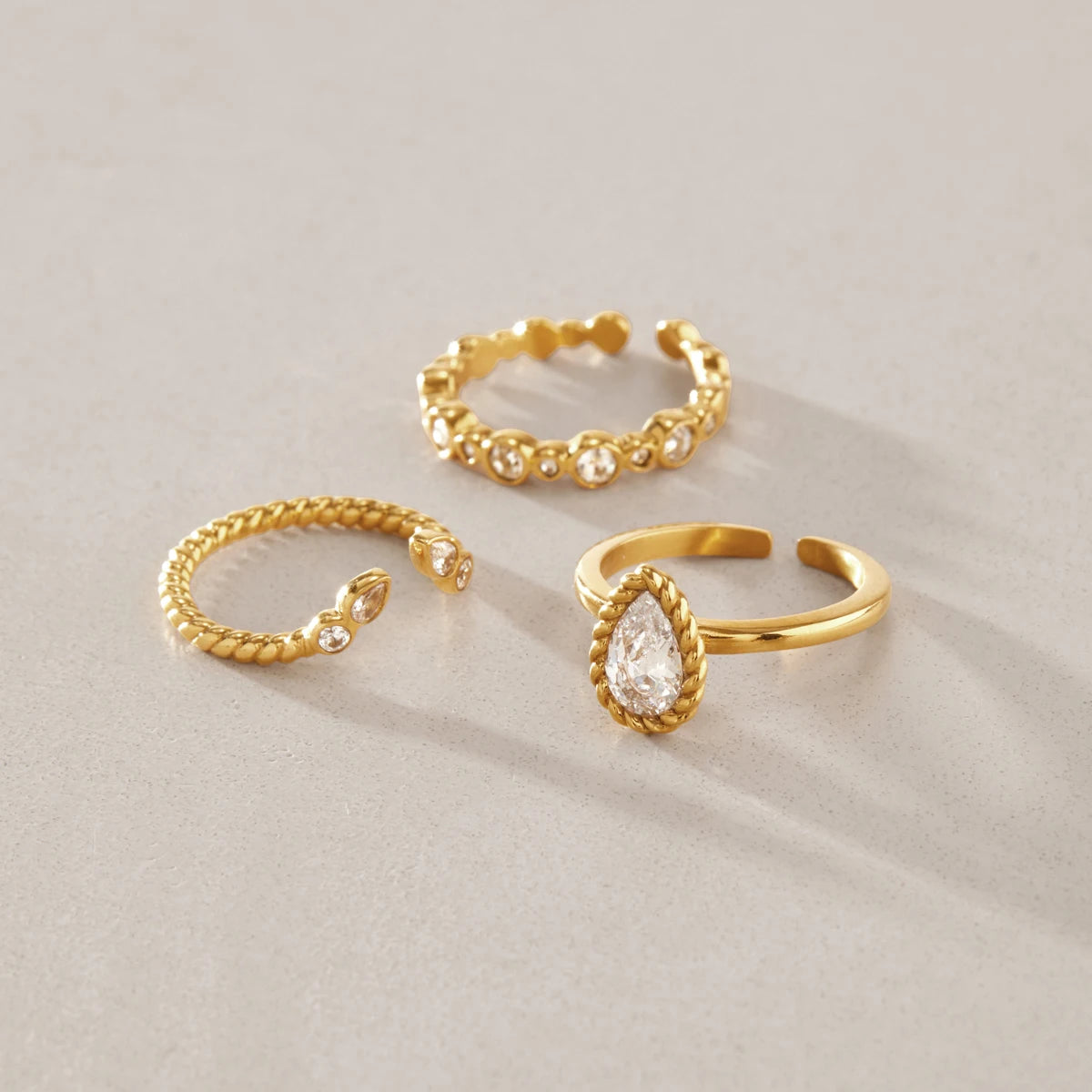 KIKA Delicate Geometric Zircon Stackable Rings For Women Minimalist 18K Gold Plated Stainless Steel 316L