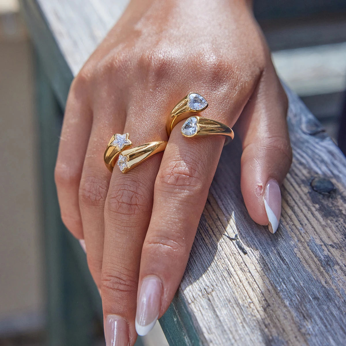 KIKA Minimalist 18K Gold Color PVD Plated Stainless Steel 316L White Heart Shaped Zircon Ring Star Stackable
