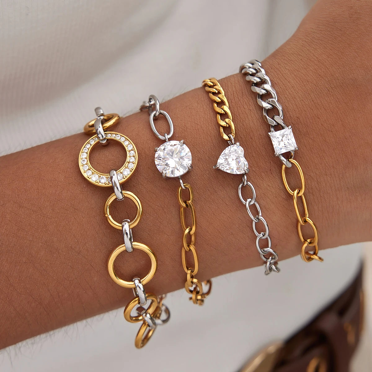 Kika Geometric Zircon Mixed Color Chain Bracelet Gold PVD Plated Stainless Steel 316L