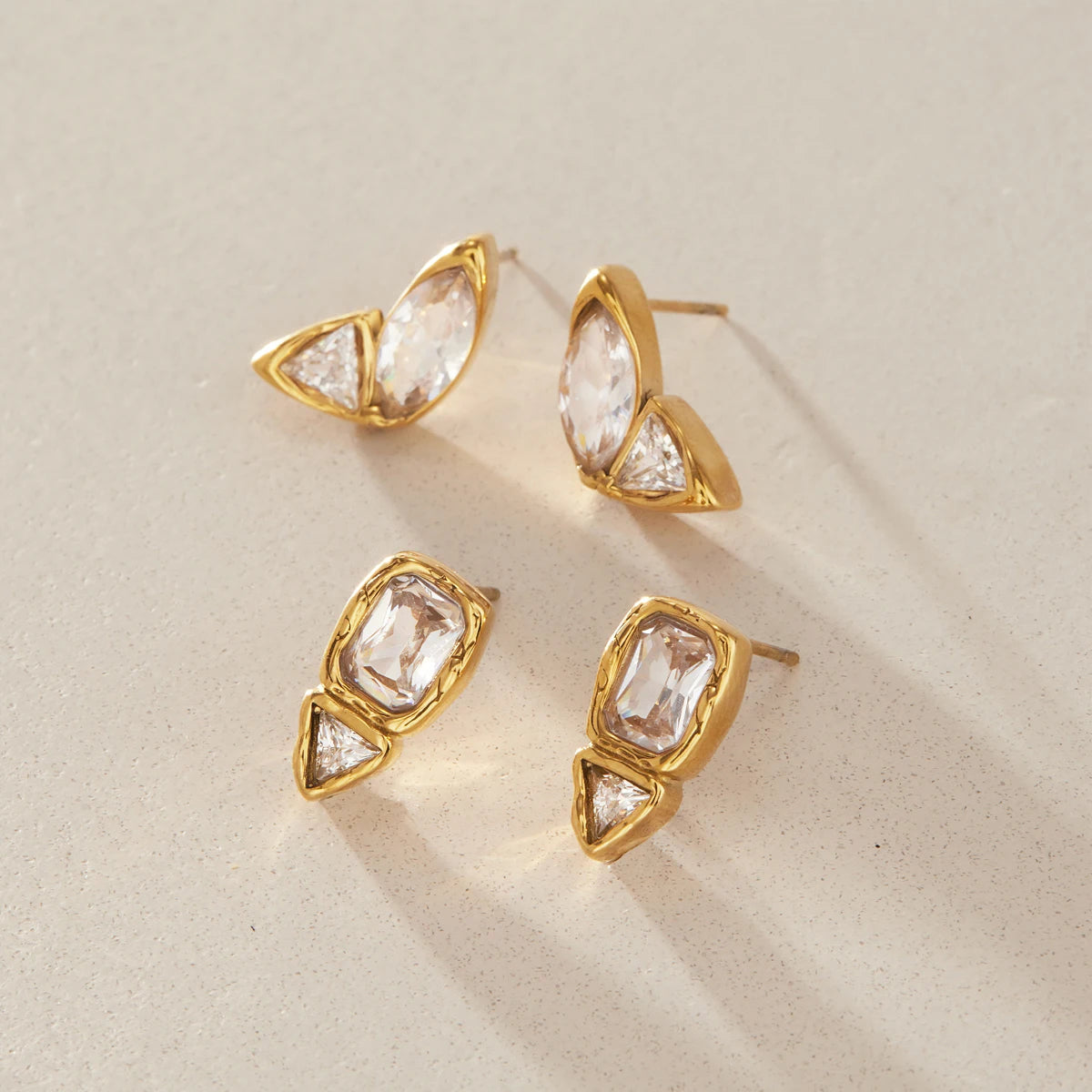 KIKA Delicate Geometric Zircon Stud Earrings 18K Gold PVD Plated Stainless Steel 316L