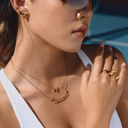 Cute Kitten Dog Open Ring Dachshund  Necklace, earrings