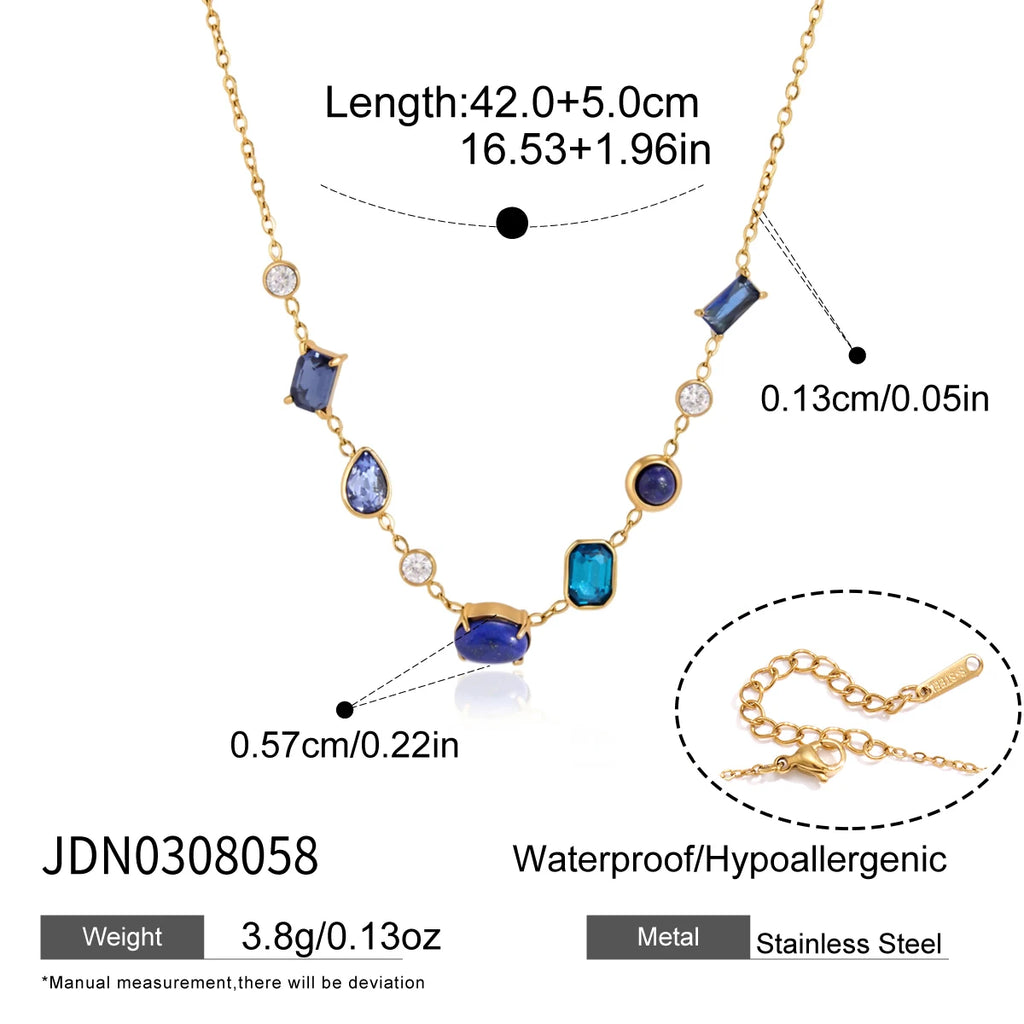 KIKA Natural Stone Zircon Crystal Pendant Necklace For Women 18K Gold PVD Plated Stainless Steel Necklace Fashion Jewelry Gift