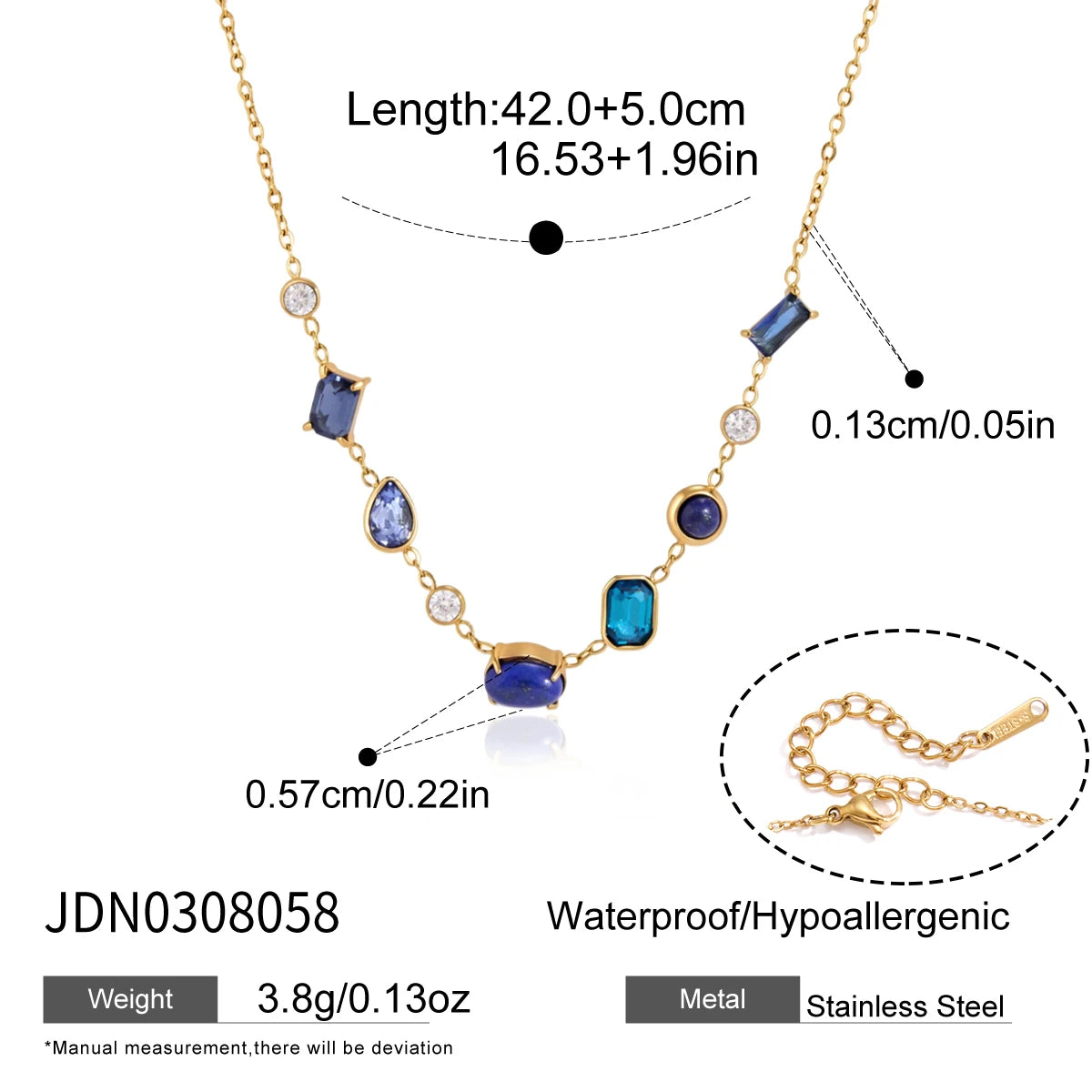 KIKA Natural Stone Zircon Crystal Pendant Necklace For Women 18K Gold PVD Plated Stainless Steel Necklace Fashion Jewelry Gift