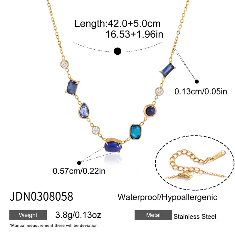 KIKA Natural Stone Zircon Crystal Pendant Necklace For Women 18K Gold PVD Plated Stainless Steel Necklace Fashion Jewelry Gift