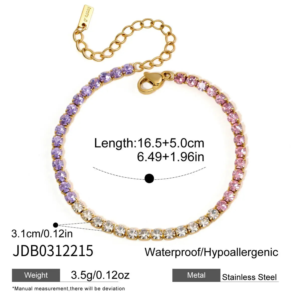 Kika Classic Zircon Tennis Chain Bracelet 18K Gold Plated Stainless Steel 316L
