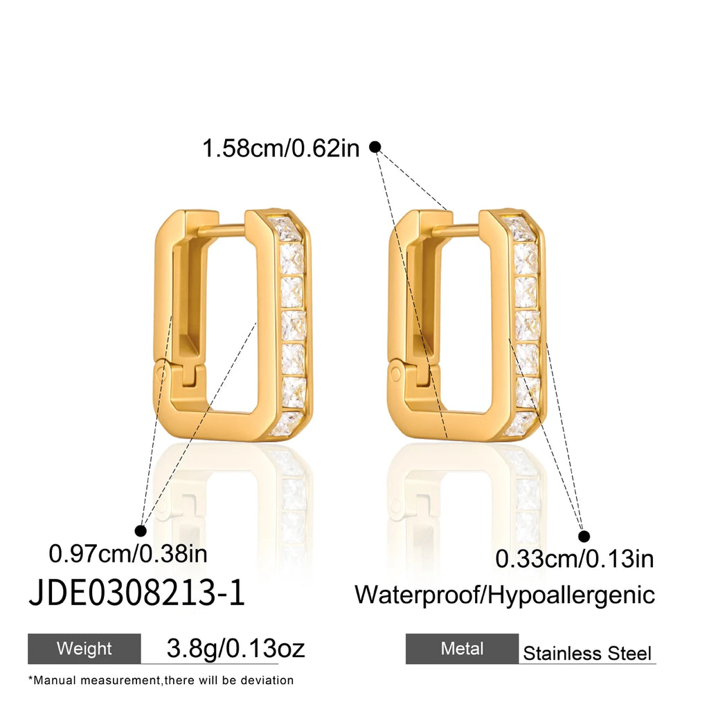 KIKA Square Zircon Geometric Clip Earrings For Women Classic 18K Gold PVD Plated Stainless Steel Earrings Fashion Jewelry Gift