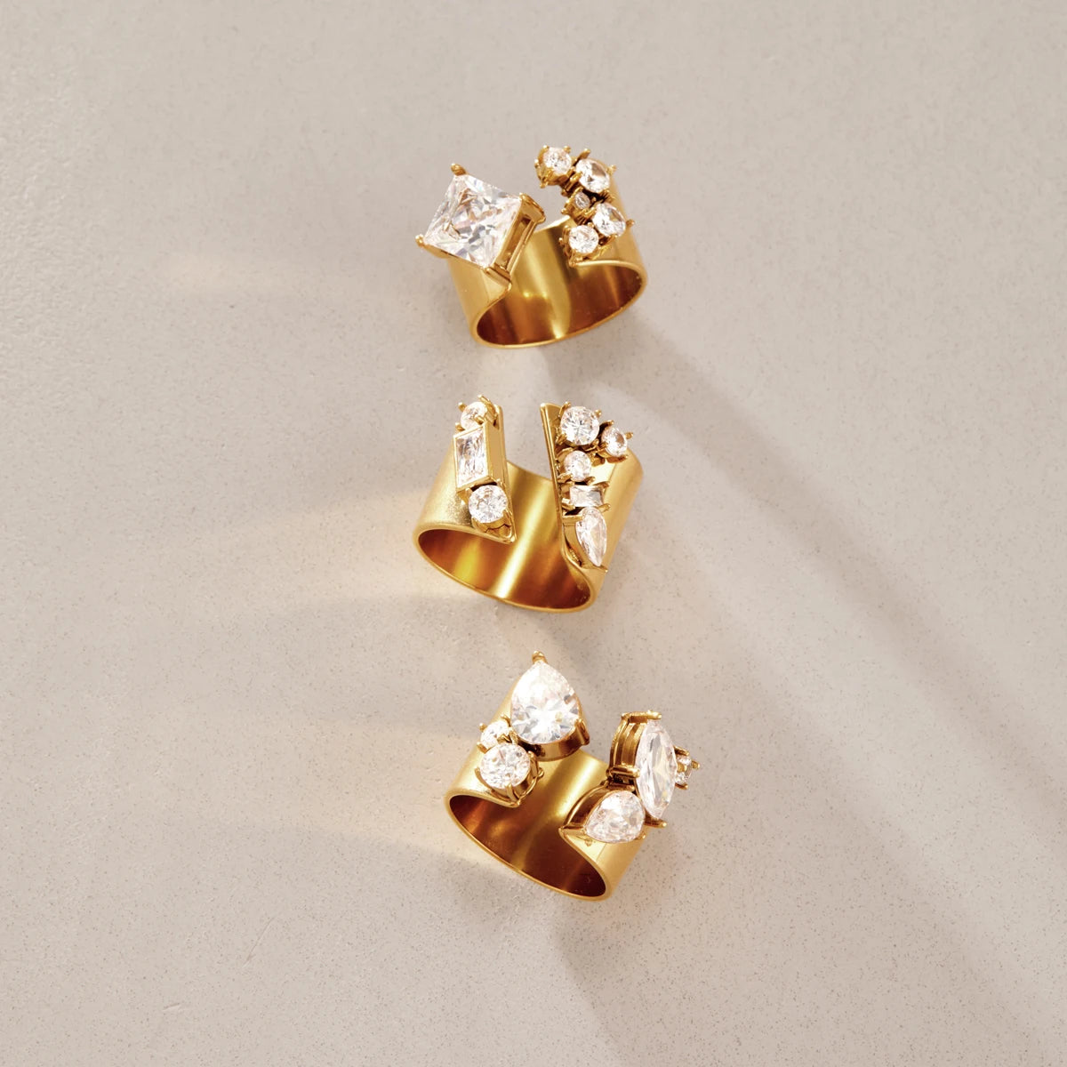 KIKA Classic Geometric Zircon Open Rings  18K Gold PVD Plated Stainless Steel 316L