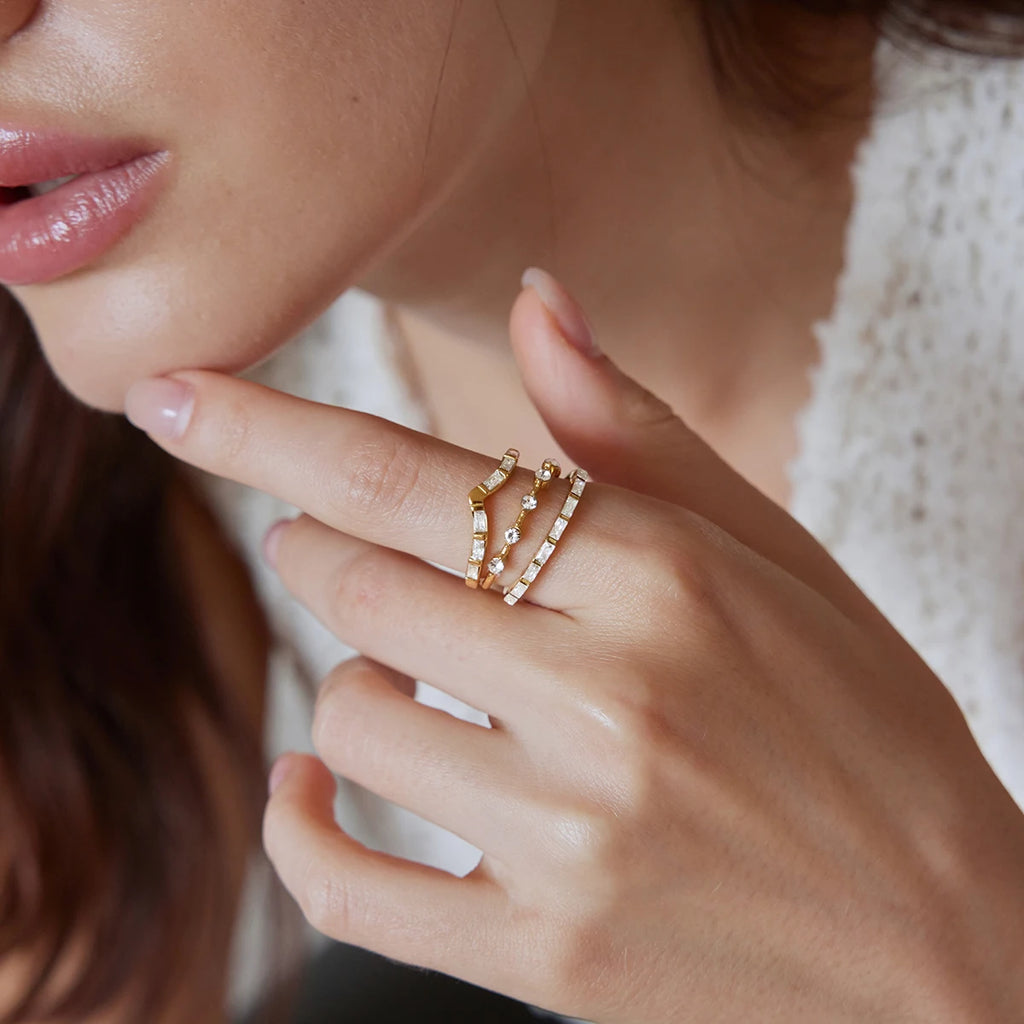 KIKA Delicate Crystal Zircon Stackable Rings 18K Gold PVD Plated Stainless Steel 316L