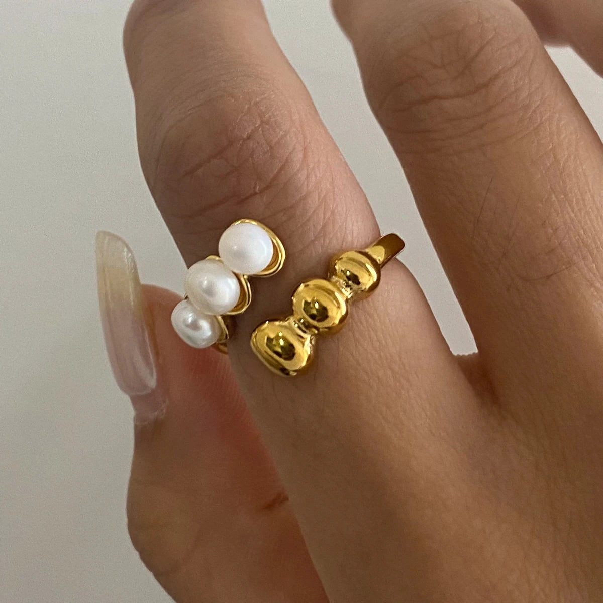 Kika Minimalist Freshwater Pearl Ring Bead Ball Adjustable Ring
