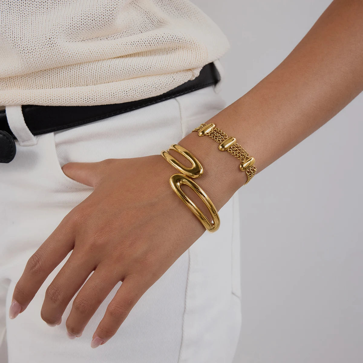 Kika Minimalist Stainless Steel Line Hollow Bracelets
