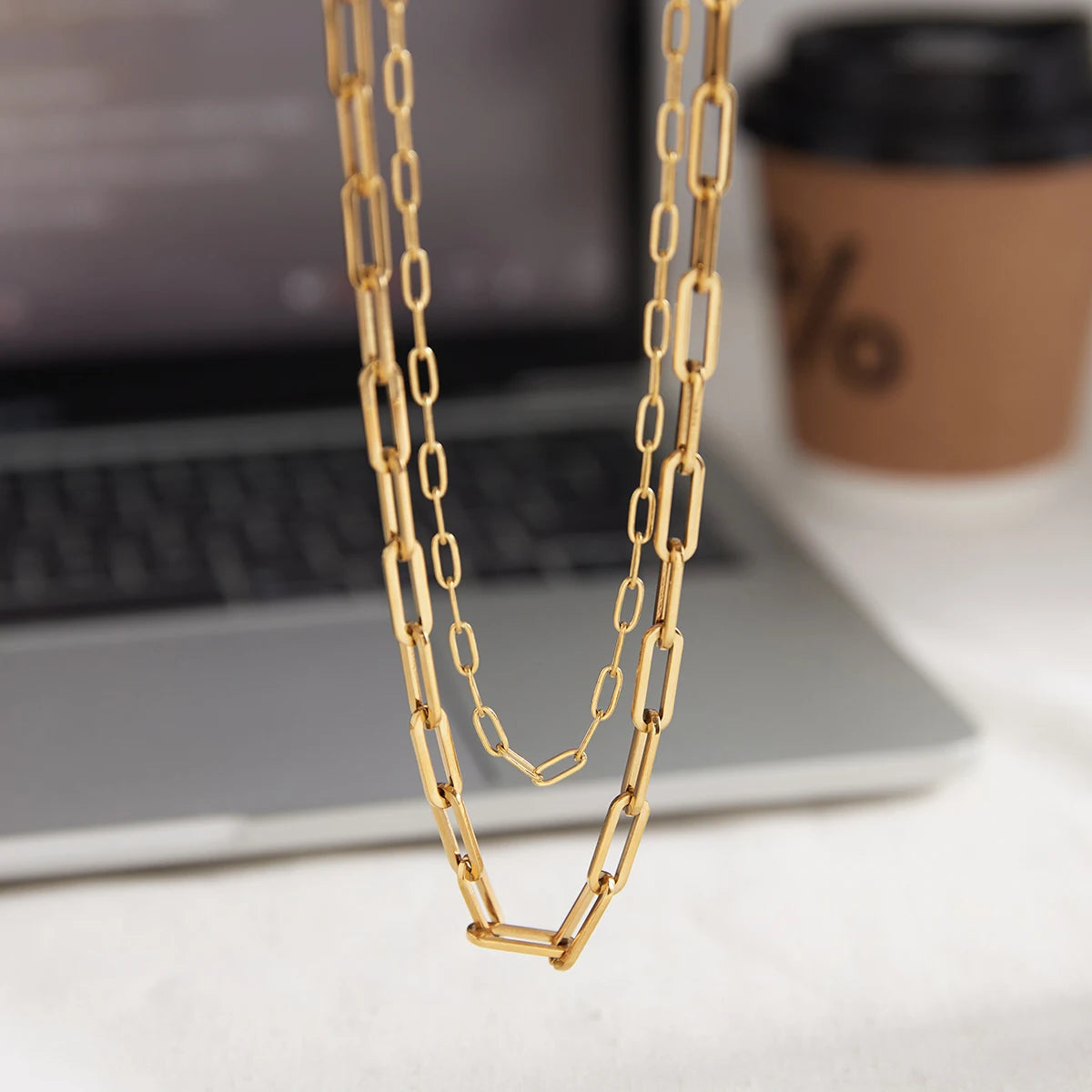 Kika Paper Clip Chain Double Layered Necklace