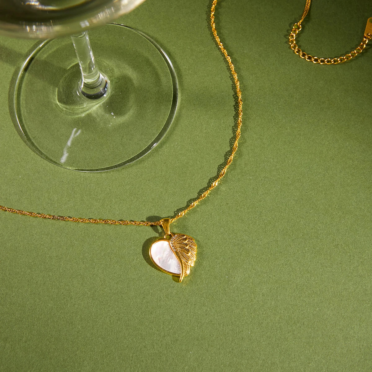 Kika Elegant White Shell Heart Wing Pendant Necklace